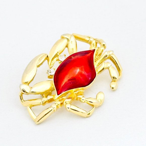 Crab Brooch Gold Tone w/Red Metallic Shell - Picture 4 of 6
